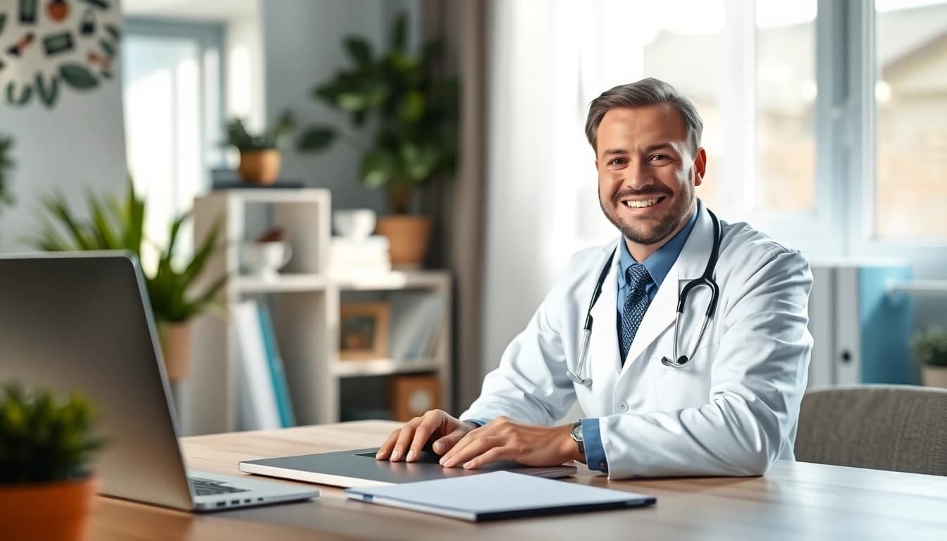 Engage in an online doctor consultation flat fee with a friendly doctor in a professional setting.