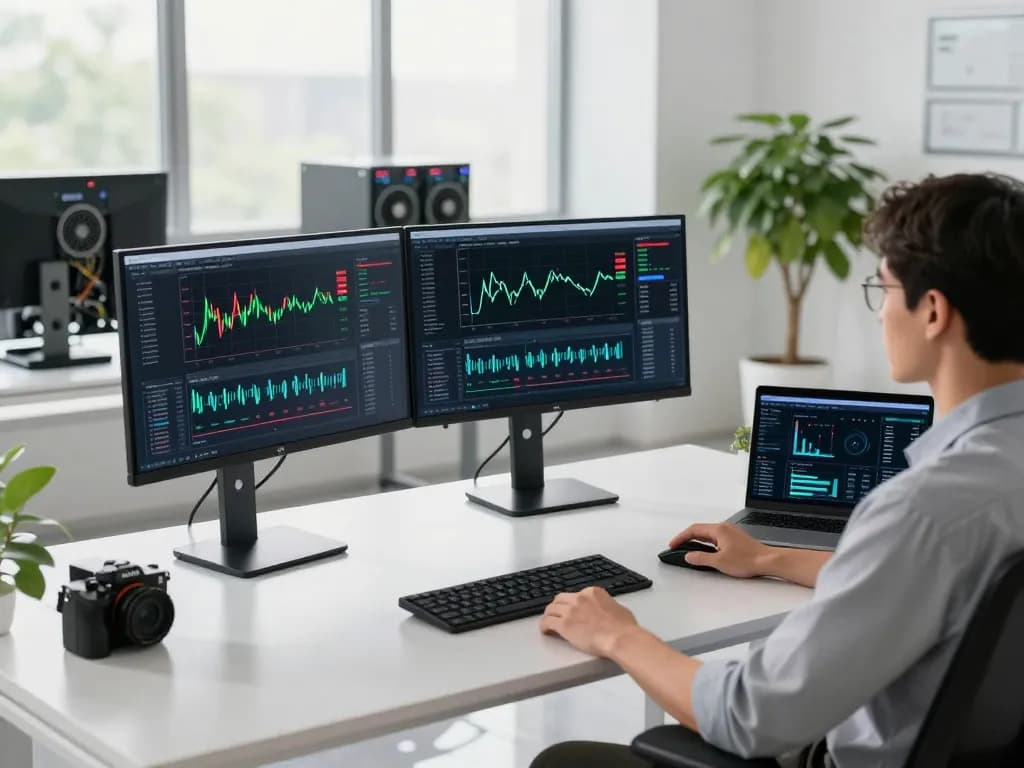 Maximize o desempenho da mineração com o firmware VNISH para mineradores ASIC, apresentando um espaço de trabalho moderno com tecnologia avançada.