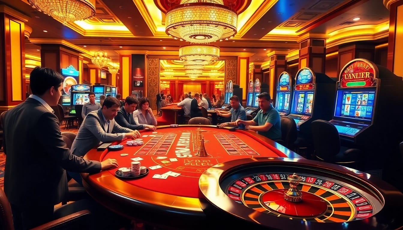 Players enjoying a thrilling game of v9 bet poker with vibrant chips and cards at a luxurious casino.