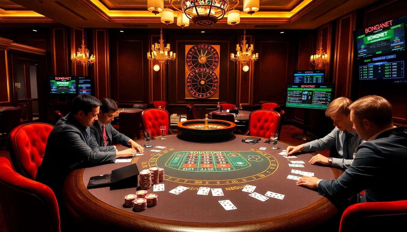 BongdaNET streamlines betting with a vibrant casino scene highlighting blackjack, poker, and live odds interfaces.
