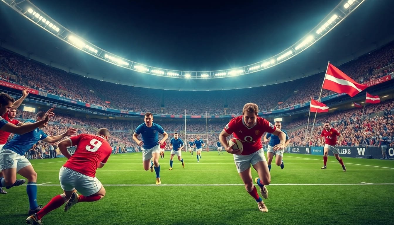 Vivez un match paris rugby palpitant avec des joueurs en action dans le stade.