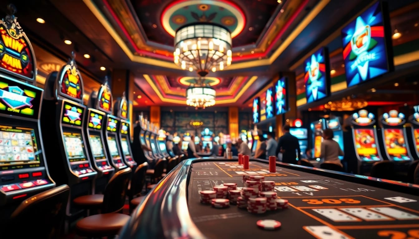 Jouer à casino en ligne france avec des machines à sous illuminées et des tables de jeu.