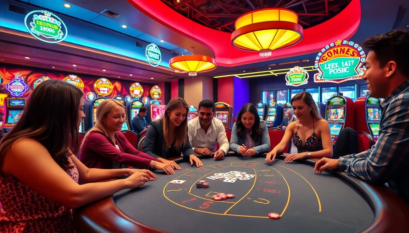 Retrait instantané paris sportif: Illustrating the excitement of casino gaming with players at a vibrant table.