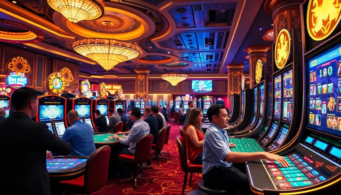 Vibrant ambiance of nouveau casino en ligne with players enjoying games in a lively setting.