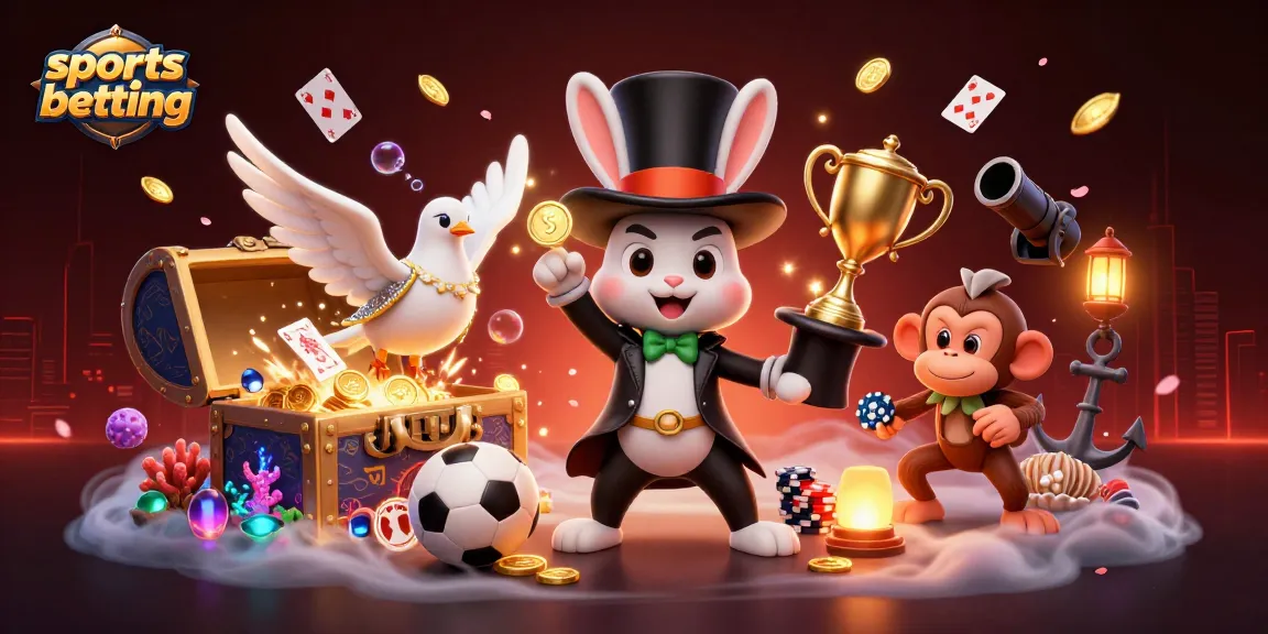 Engage in sports betting excitement with playful characters amidst vibrant gambling elements.