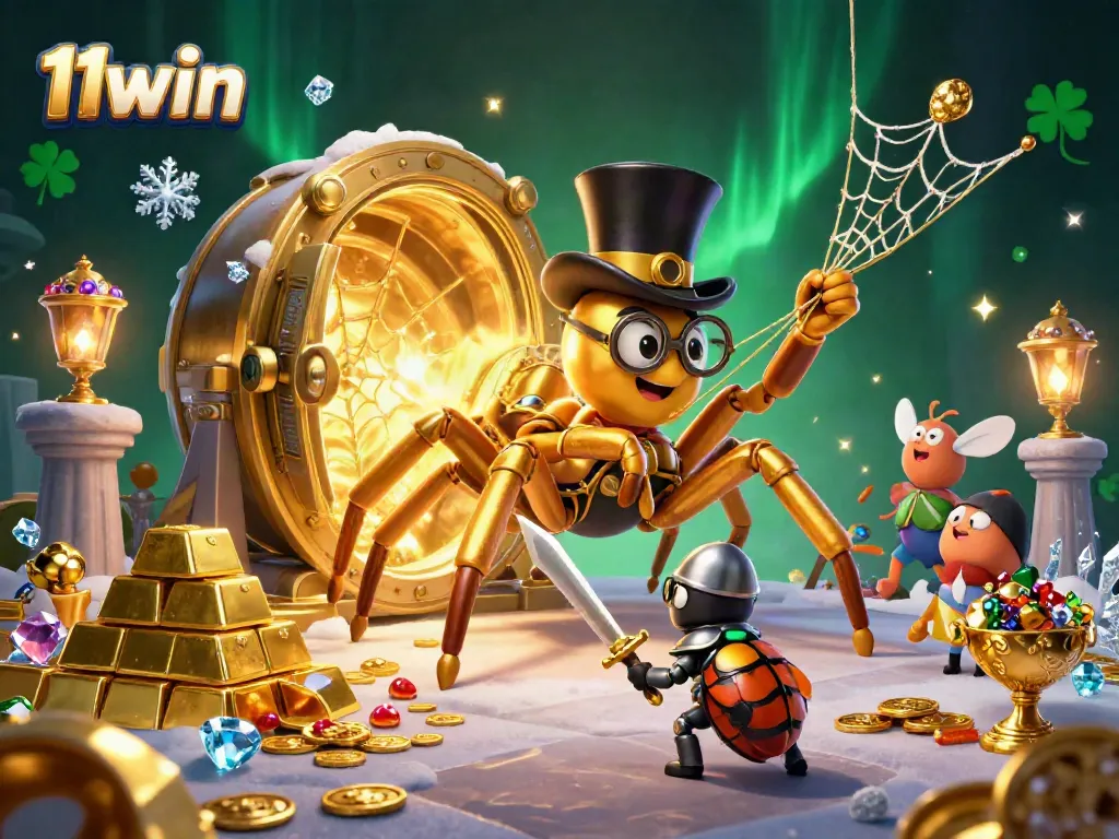 Experience thrilling wins with 11win at the lively casino in this detailed 3D illustration.
