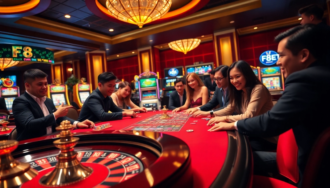 Players enjoying vibrant games at the F8 BET casino table with excitement and anticipation.