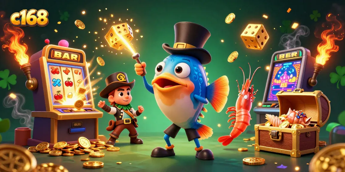 C168 attracts golden coins in an exciting casino-themed underwater scene with vibrant characters.