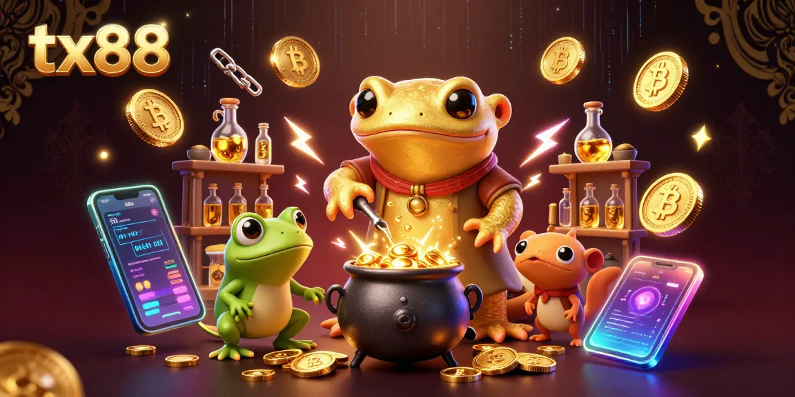 Transforming metals into coins in a vibrant tx88 casino scene filled with crypto elements