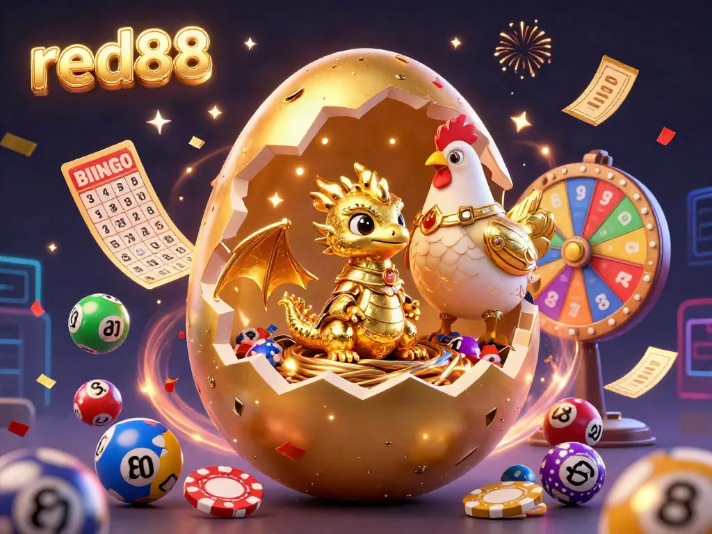 Experience the excitement of red88 with a golden dragon and poker chips in a dynamic casino scene.