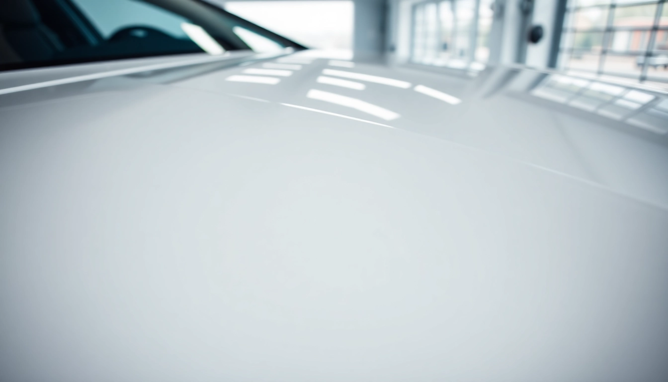 View of a car with paint protection film near me, highlighting glossy finish and modern setting.