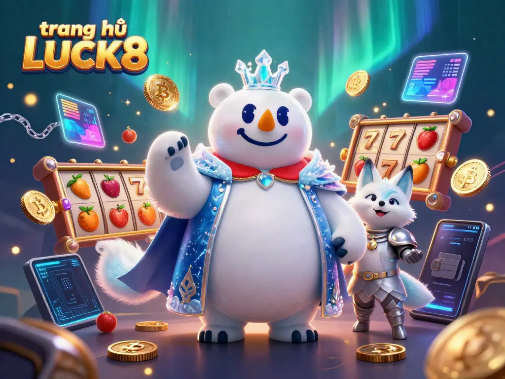 Experience winning with engaging games at trang chủ LUCK8, featuring vibrant slot elements and a charming ice bear.