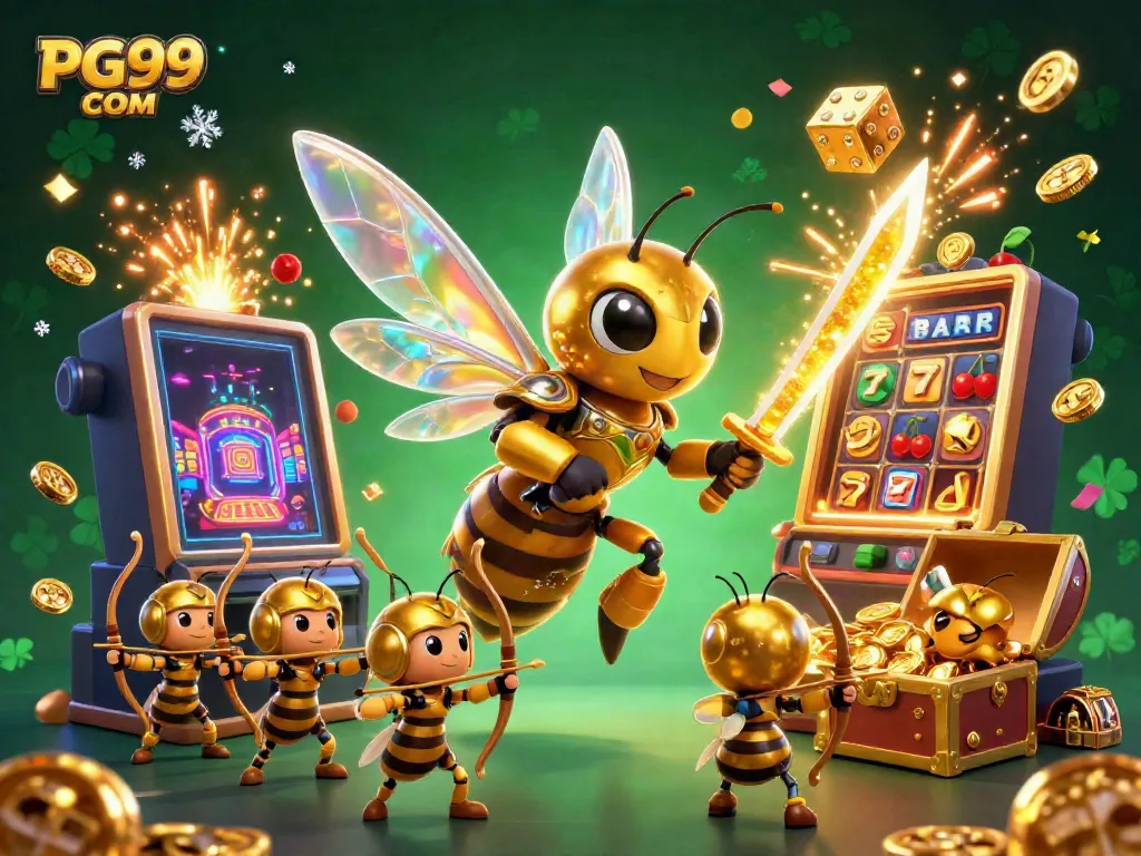 Experience the excitement of PG99 COM with a vibrant scene featuring a golden hornet and casino elements.