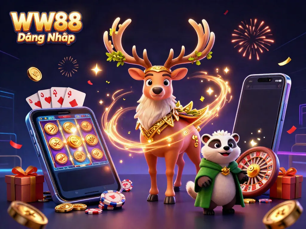Engage in thrilling bets at WW88 Đăng Nhập, surrounded by exciting casino elements in a vibrant 3D scene.