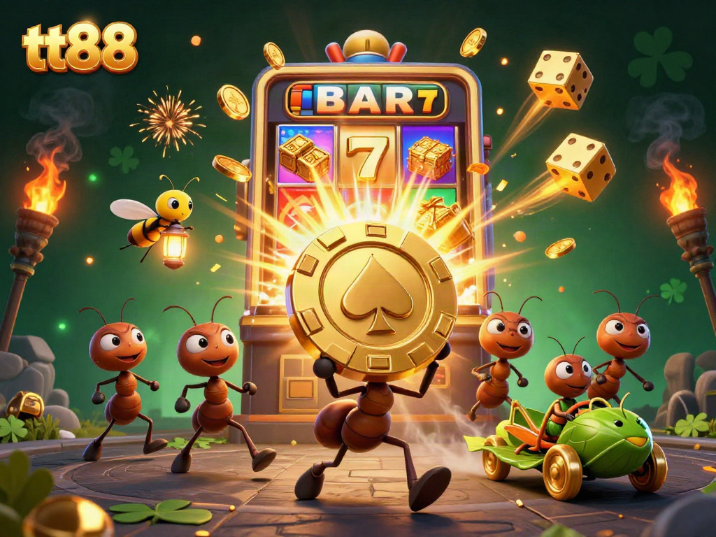 Experience the thrill of tt88 with vibrant 3D cartoon ants executing a casino heist.