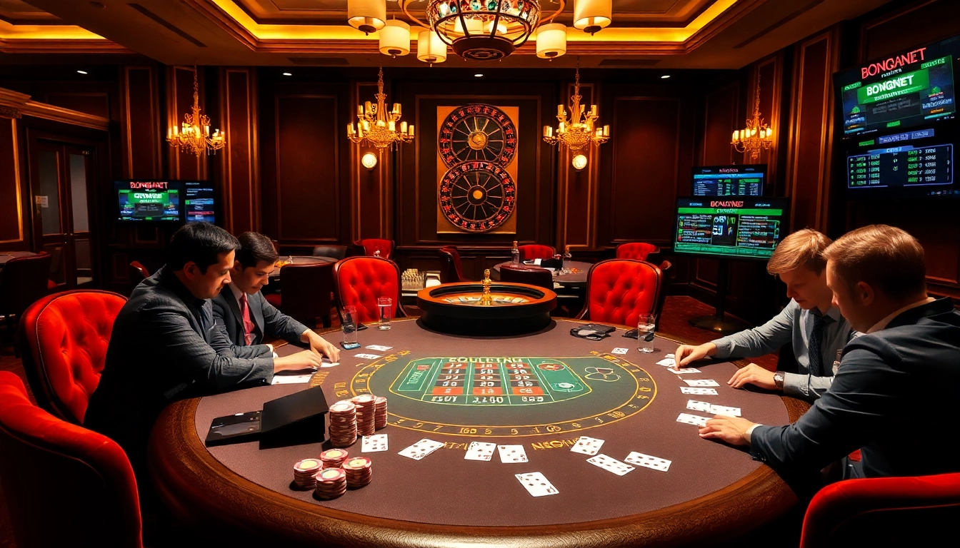 BongdaNET streamlines betting with a vibrant casino scene highlighting blackjack, poker, and live odds interfaces.