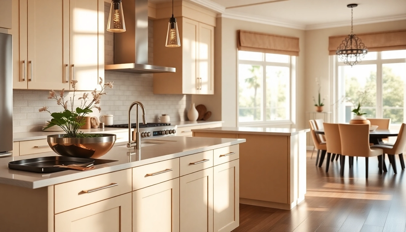 Cabinet Refacing Clearwater FL transforming a kitchen with modern cabinets and warm lighting.
