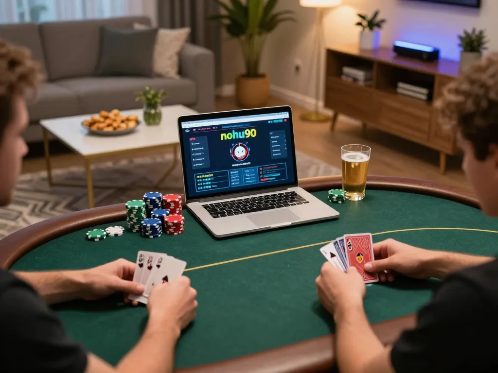 Players engage in a strategic poker game online at nohu90, showcasing an interactive gaming environment.