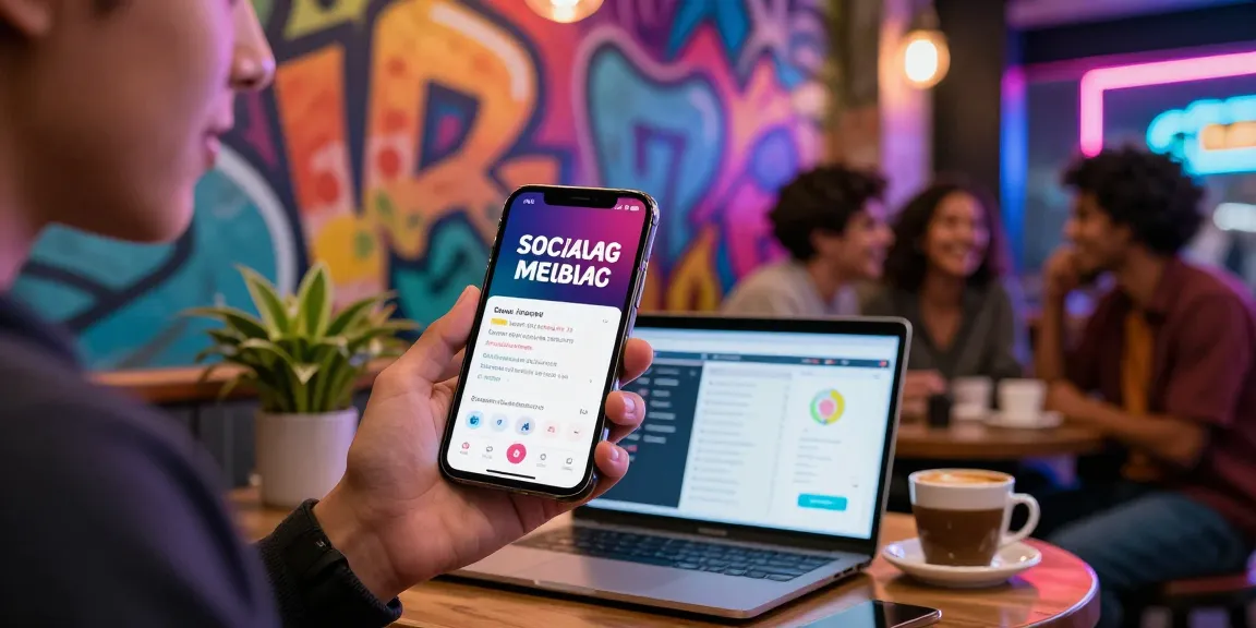 Perfil de mídia social personalizado com diferentes fontes e emojis em um ambiente urbano vibrante.