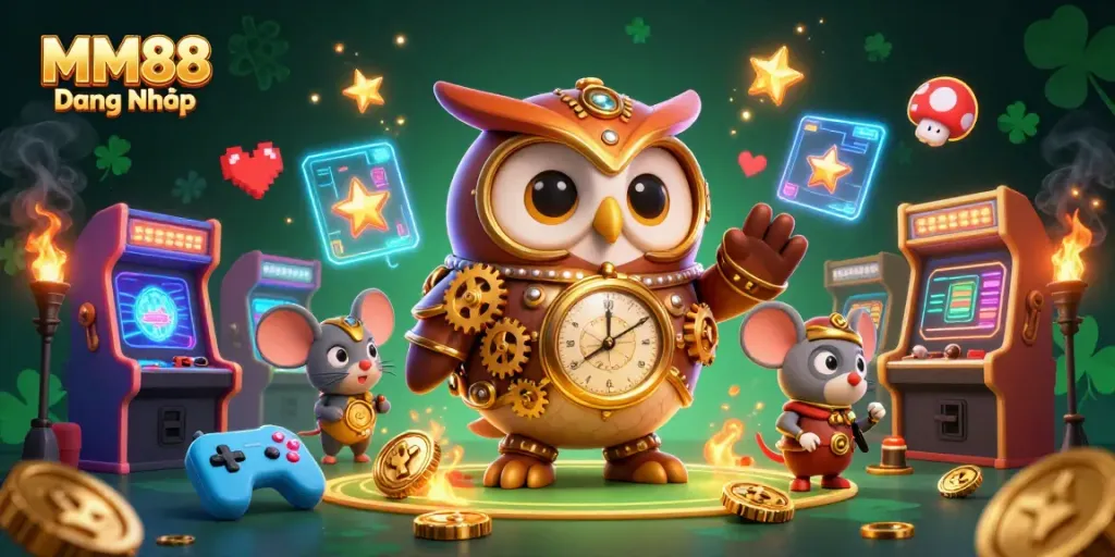 Experience the thrill at MM88 Đăng Nhập with 3D characters in a vibrant casino setting.