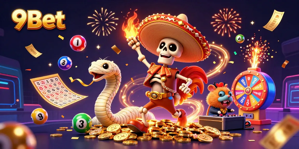 Experience the thrill with 9Bet's vibrant carnival featuring a victorious mariachi rooster