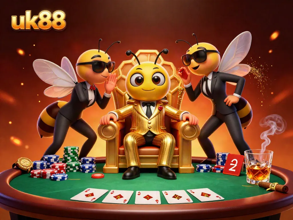 Experience the vibrant casino scene at uk88, featuring a cartoon mob boss and poker elements in a dynamic illustration.