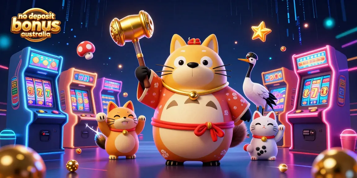 Win at no deposit bonus casino australia with cheerful tanuki and arcade elements