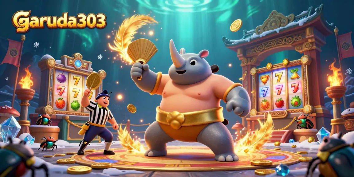 garuda303 captivates players with vibrant slot dynamics in a bustling 3D casino scene showcasing winning energy.