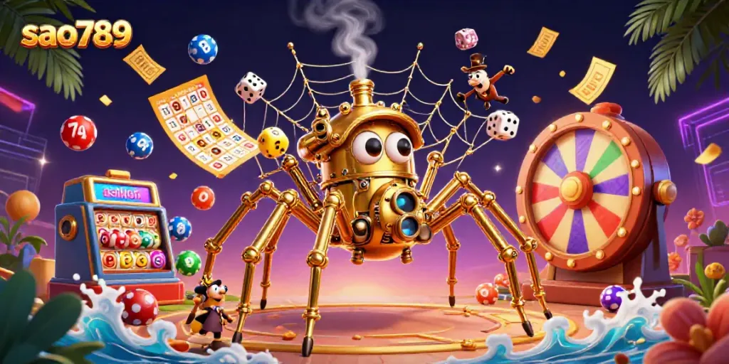 Experience thrilling gameplay with sao789 in this vibrant 3D illustration featuring casino elements.