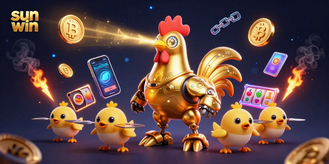 Win big with sun win at this dynamic casino-themed digital illustration featuring crypto elements.