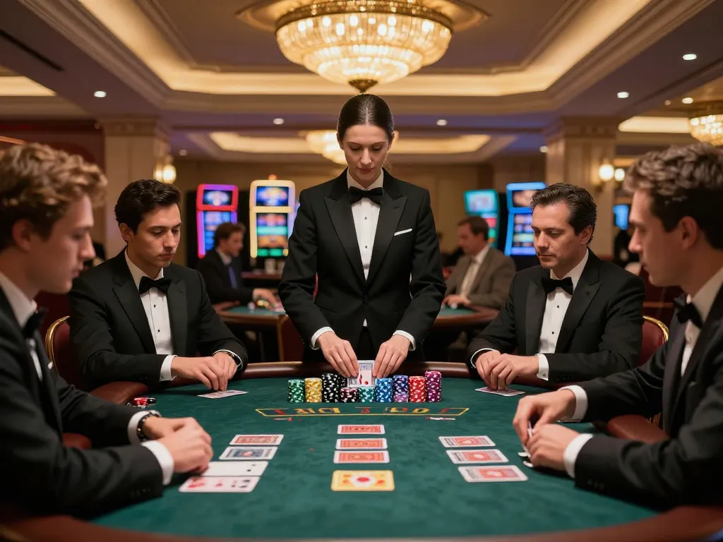 Players engaged at a blackjack table at 22ff casino, showcasing strategy and excitement.