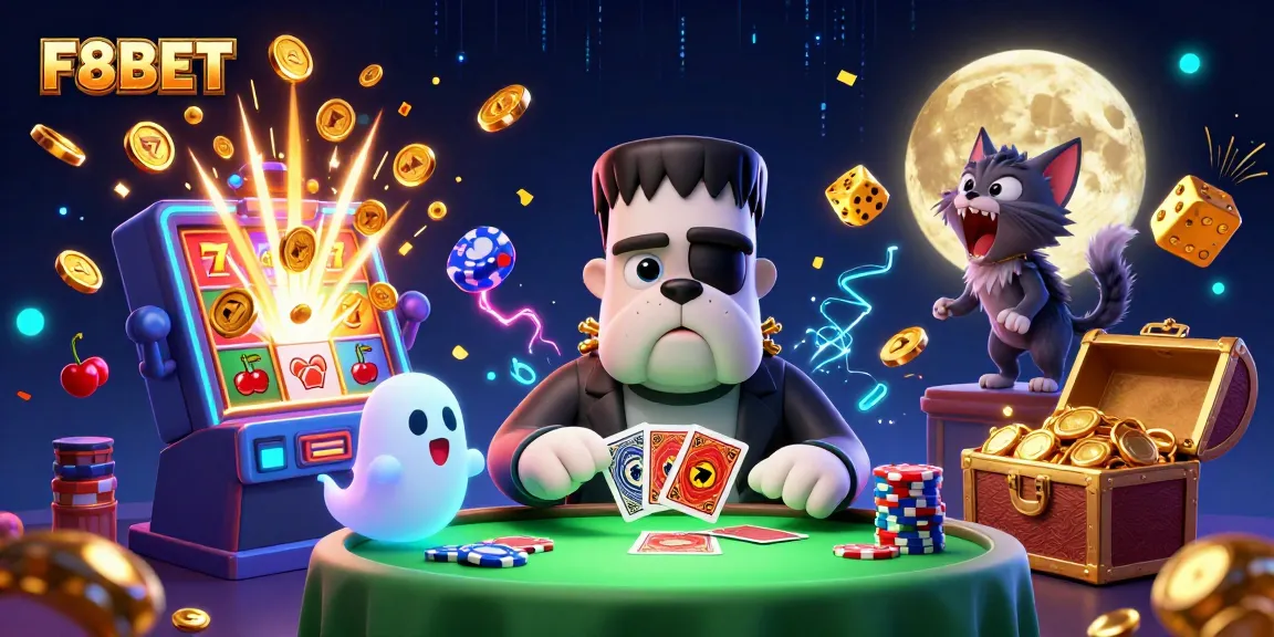 Experience exhilarating gameplay with F8BET's whimsical casino characters in a vibrant digital scene.