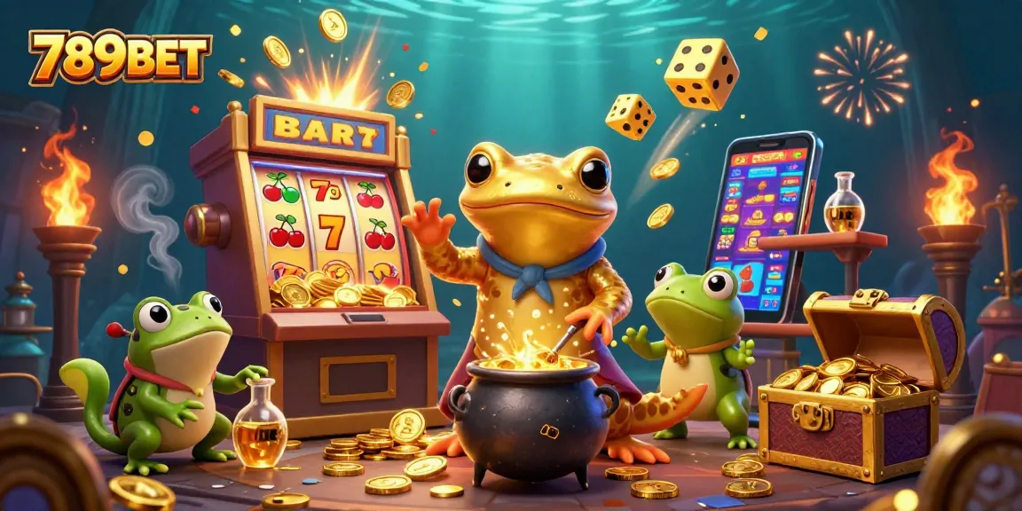 Engage with 789BET's vibrant 3D illustration depicting a magical casino scene brimming with captivating games and characters.