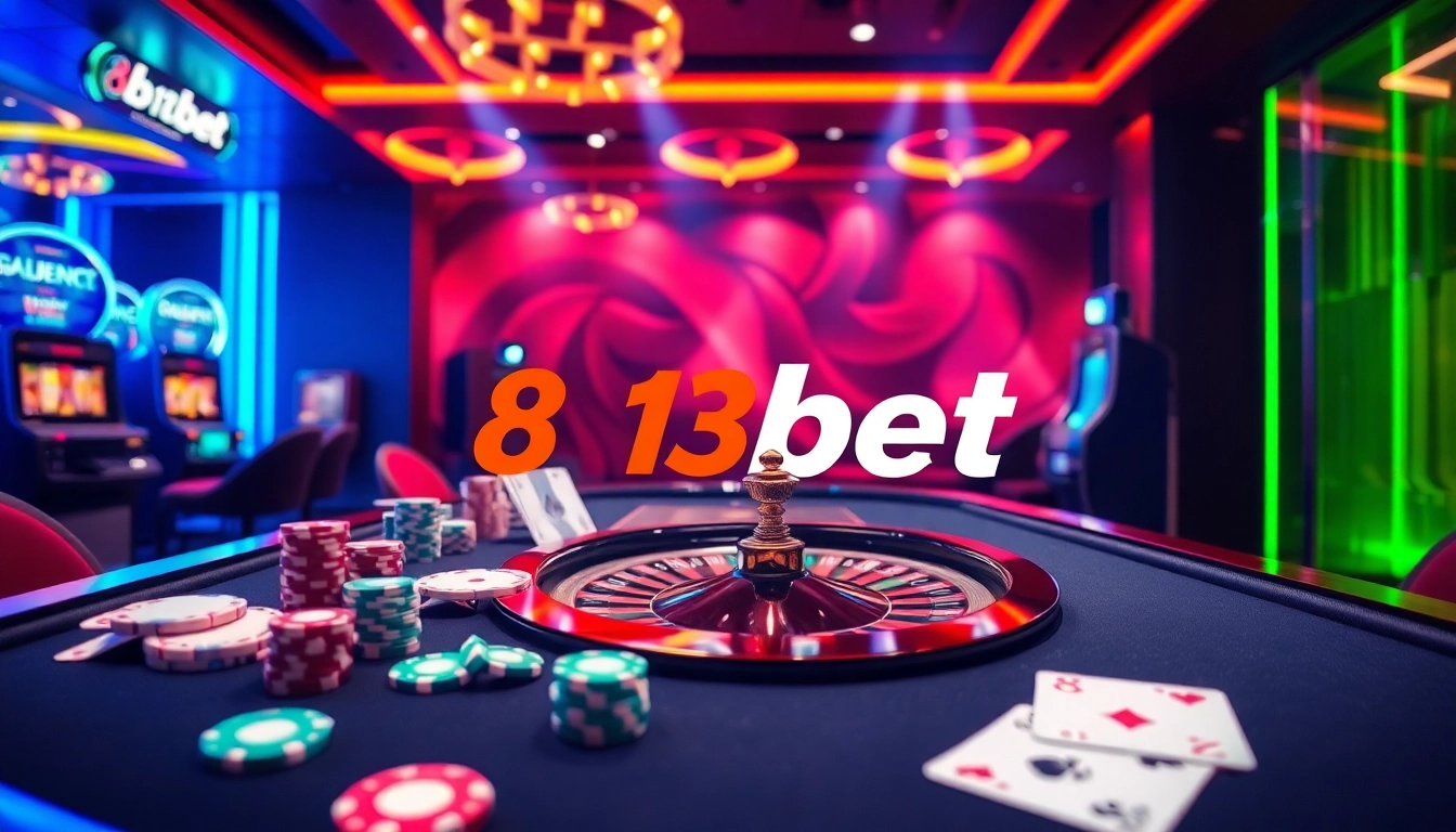 Cena envolvente de jogadores curtindo os jogos no cassino online da 813bet, com fichas de pôquer vibrantes e cartas.