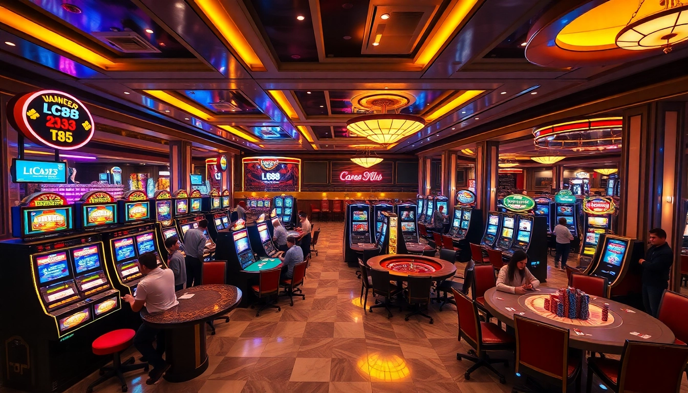Gamblers enjoying the excitement of lc88 casino games amidst luxurious surroundings.