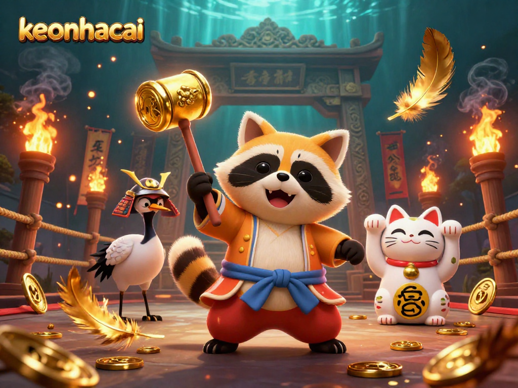 Engage with the keonhacai characters in a lively casino setting filled with vibrant colors and dynamic elements.