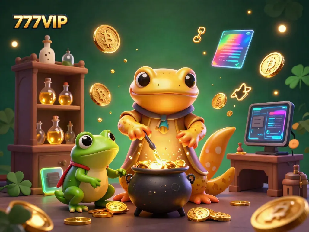 Experience the magic of 777VIP with a golden salamander alchemist and enchanted gold coin treasures.