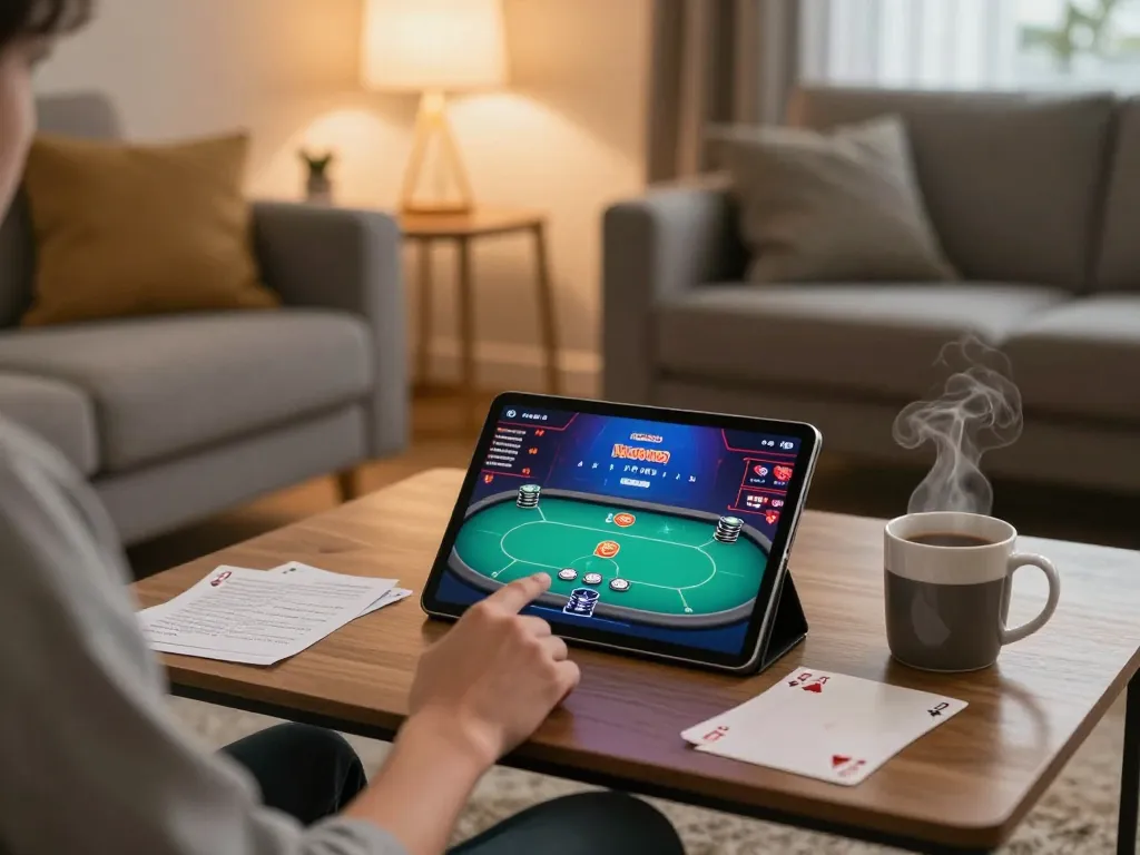 Engage in poker gameplay with 688vbest on a cozy tablet setup at home.