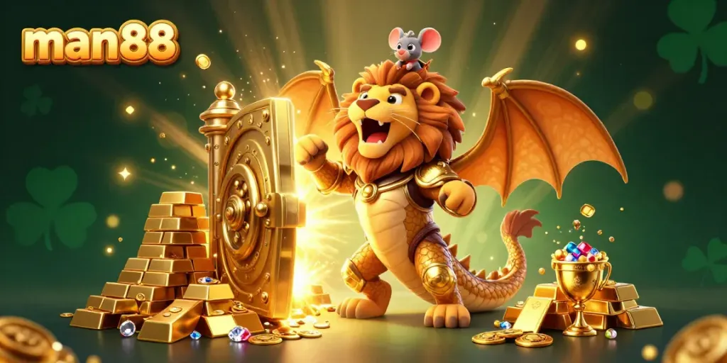 Experience winning at man88 with a triumphant chimera, gold treasure, and a brave mouse jockey.