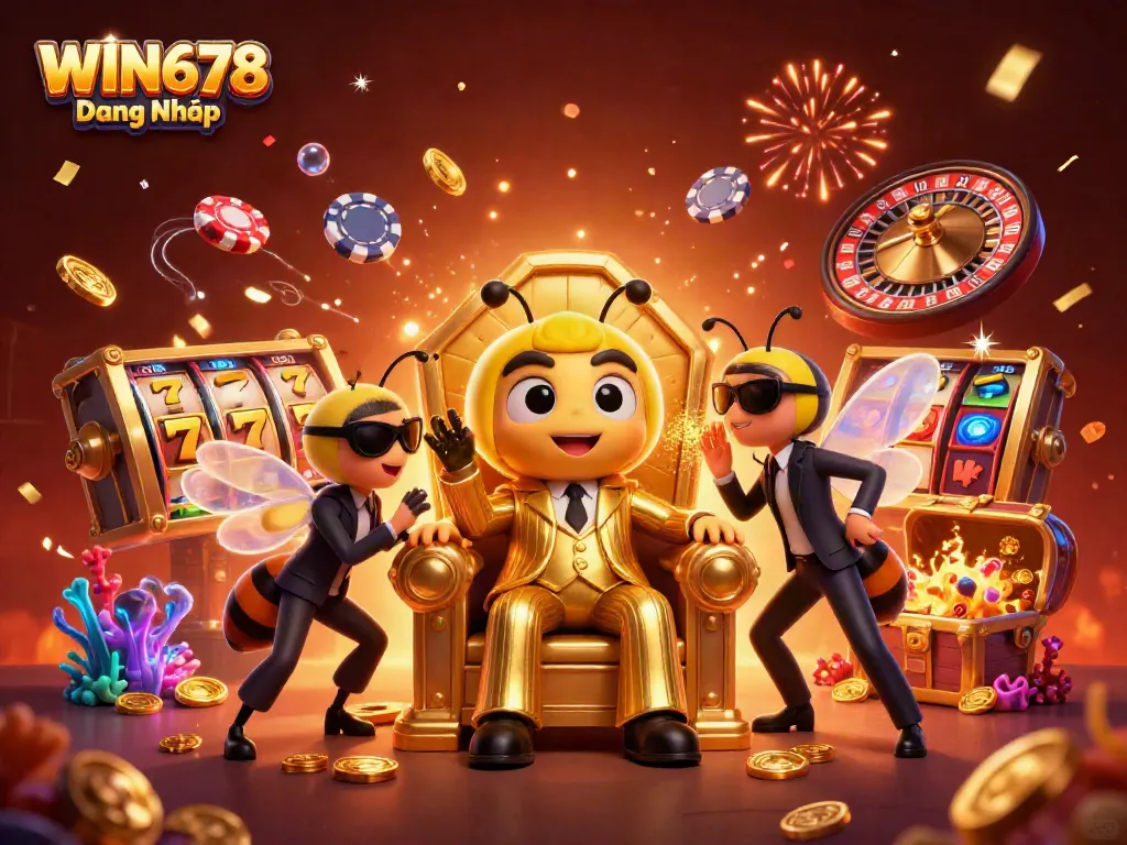Experience spectacular gaming with WIN678 Đăng Nhập featuring a bumblebee mob boss and vibrant casino elements.