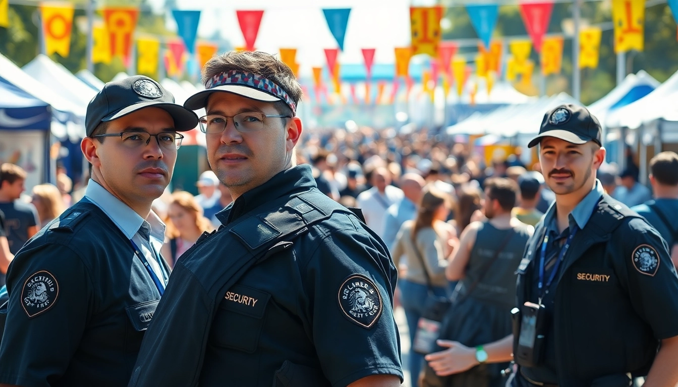 Event Security team ensuring safety at a vibrant outdoor festival with engaged attendees.