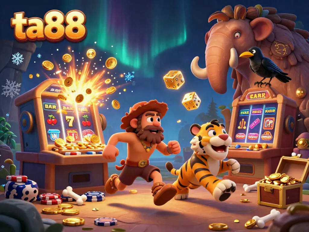 Experience the thrill of ta88 with a vibrant 3D casino scene, showcasing cartoon characters and dynamic gaming elements.