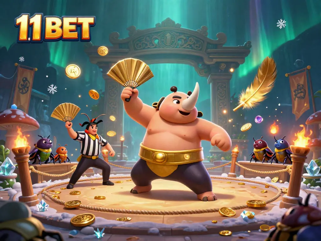 Engage in thrilling action with 11 BET featuring a captivating beetle sumo battle scene.