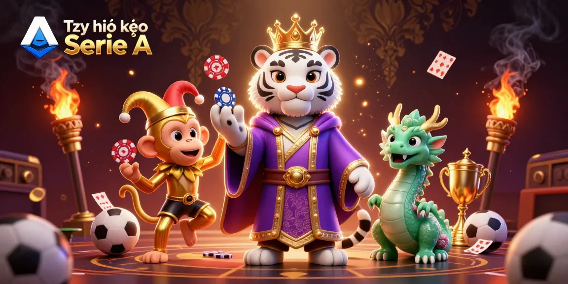 Tỷ lệ kèo Serie A highlights thrilling sports betting action with dynamic 3D characters and game elements.