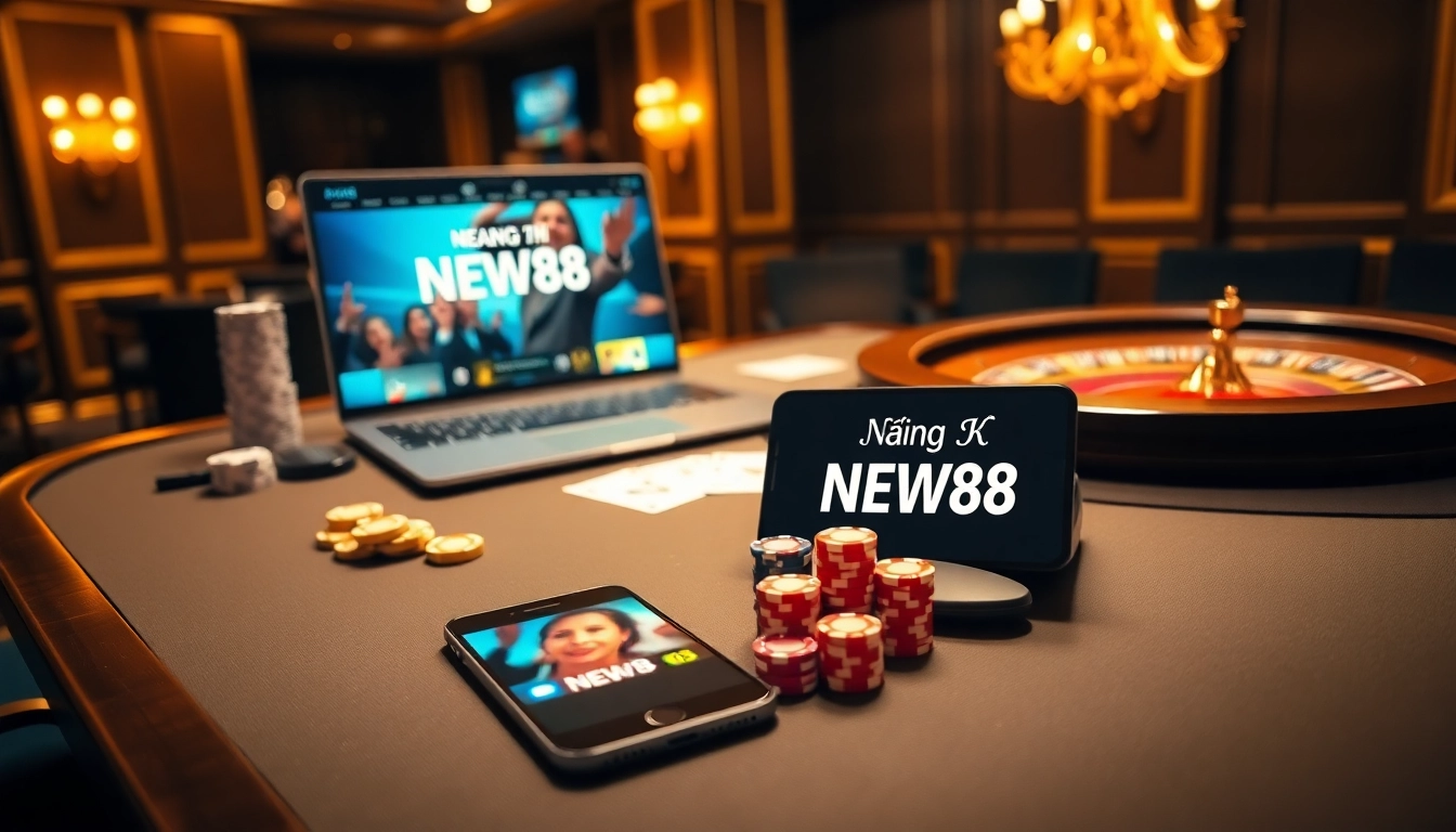 Exciting image depicting the Đăng Ký NEW88 process with a luxurious digital casino setting.