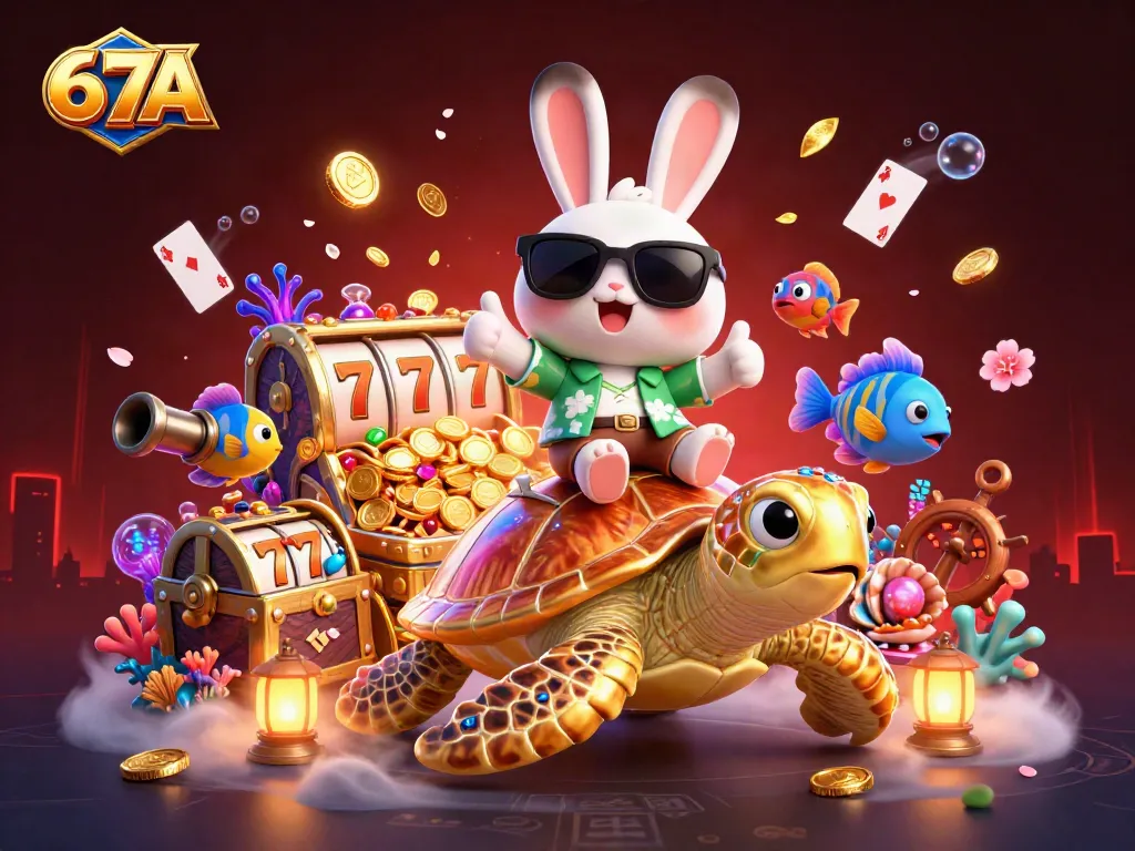 Explore the vibrant casino adventure of 67A with playful characters and exciting slot elements.