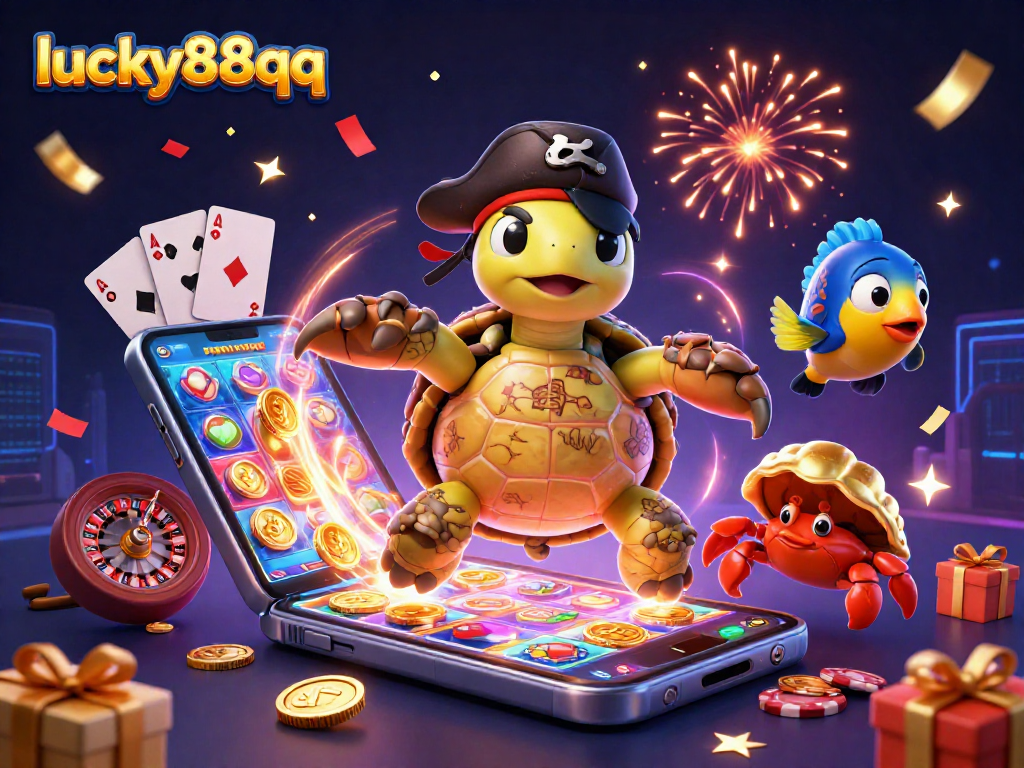 Exciting scene from lucky88qq with colorful gambling elements and festive characters celebrating wins in a dynamic underwater treasure setting.
