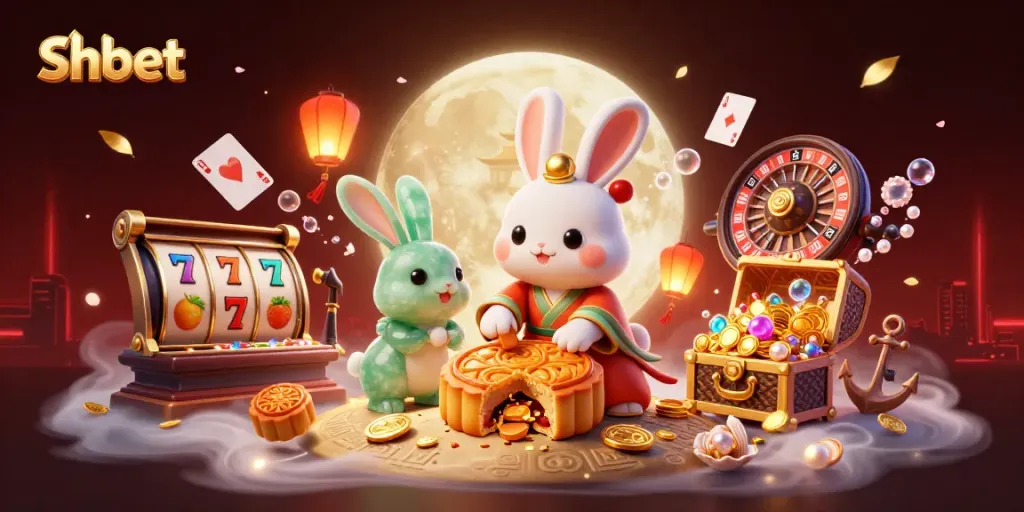 Engage with the shbet experience featuring a moon rabbit and casino elements in a vibrant lunar scene.