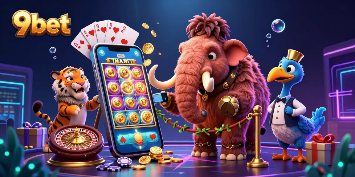 Experience dynamic gaming action with 9bet featuring colorful slots and vibrant casino characters.