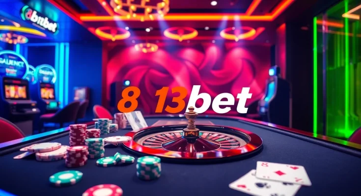 Cena envolvente de jogadores curtindo os jogos no cassino online da 813bet, com fichas de pôquer vibrantes e cartas.